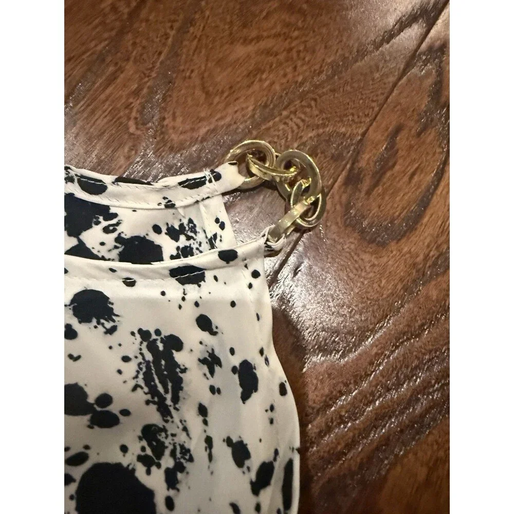 Michael Kors Womens XS White/Black Abstract Print Round Neck 3/4 Sleeve Blouse